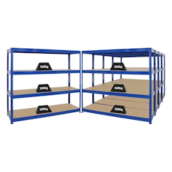PROREGAL Mega Deal 5er-Sparset Profi-Schwerlastregal DINO HxBxT 180x180x60cm Fachlast 500kg Blau, Kellerregal, Steckregal, Garagenregal Image
