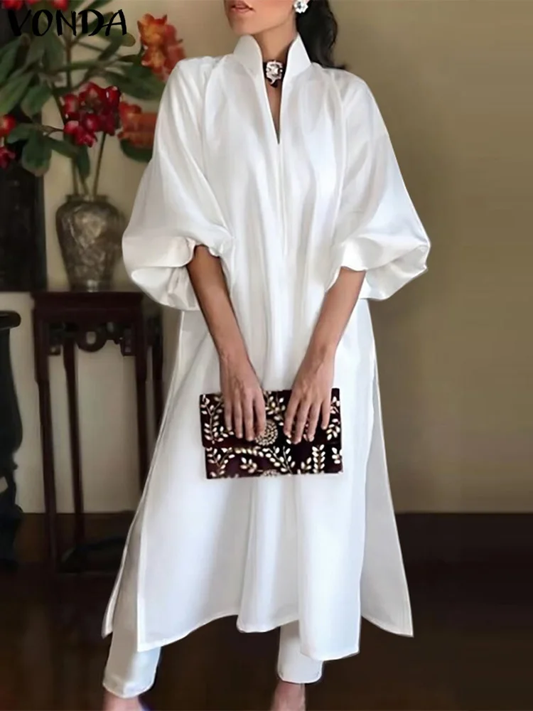 Plus Größe 5XL VONDA Frauen Büro Maxi Kleid 2024 Damen Sommerkleid Casual Einfarbig Elegante Elastische Lose A-line Kleid Vestidos