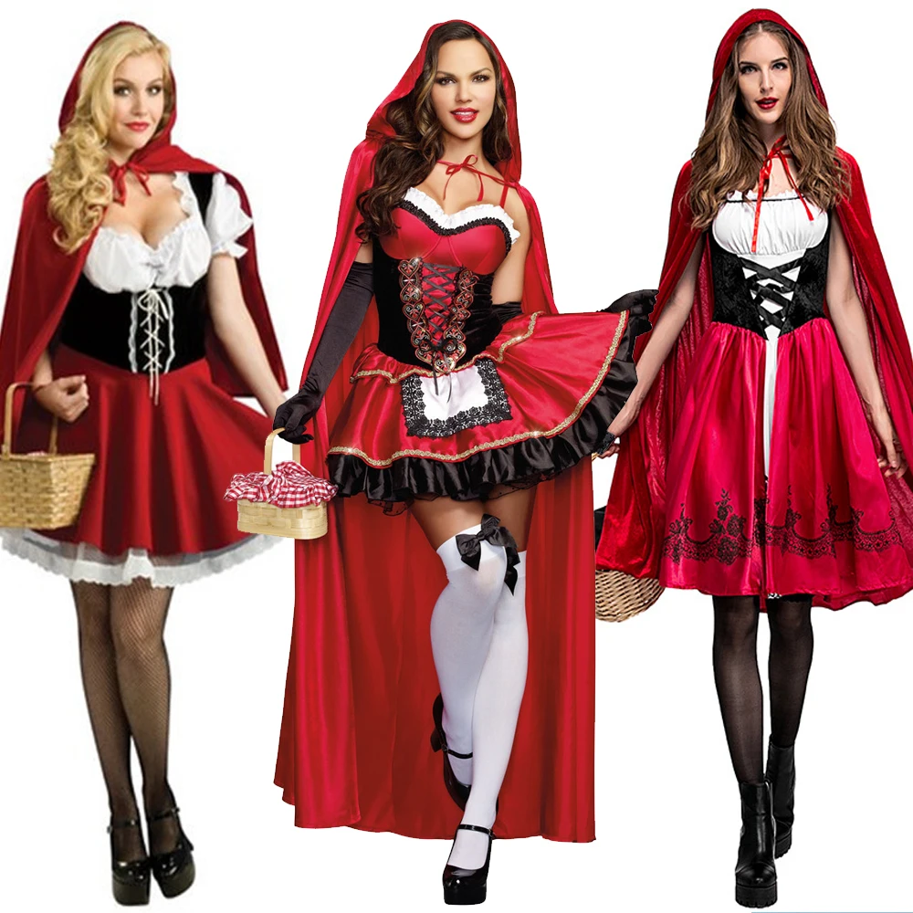 Größe S-6XL Halloween Damen kleine rote Reit haube Kostüm erwachsene Frauen Fantasie Henne Party Robe Cosplay Spiel Uniform Kostüm