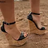 Rontic Neue Frauen Plattform Sandalen Ankle Strap Patent Leder Unisex Keile Ferse Offene spitze Elegante Schwarz Outfit Schuhe UNS Größe 5-20