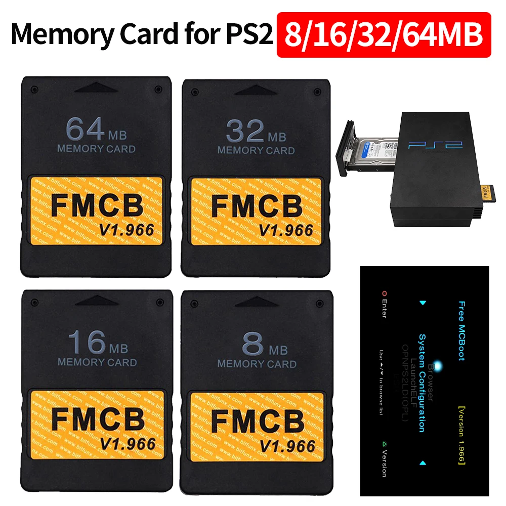 Speicher karte kostenlos mcboot v3.0 8mb/16mb/32mb/64mb Consolas Extended Card für Sony PS2 Playstation FMCB Game Saver Image