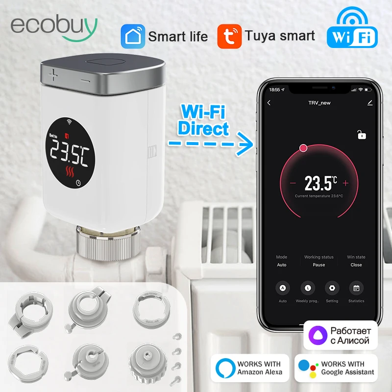 Tuya Smart Home Wifi Thermostat Kopf Heizkörper Ventil Antrieb Kopf Temperatur Controller Smart Leben Alexa Google Home Alice Image