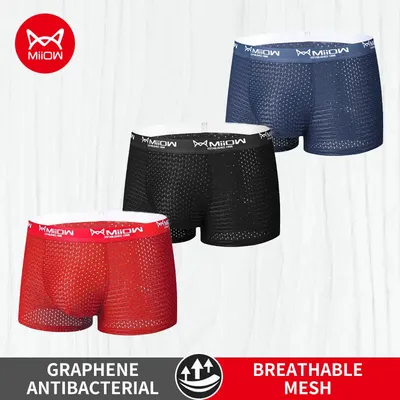MiiOW 3Pcs Eis Seide Männer Unterwäsche Boxer Sexy Mesh Atmungsaktive Schlüpfer der Männer Antibakterielle Herren Unterhose L-4XL Mann Boxer badehose Image