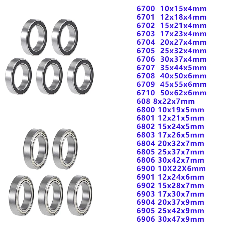 2/5 Stück 6700 6800 6900 6902 608 6701 6702 6703 6704 6705 6706 6707 6708 6709 6710 -2RS ZZ Ultradünnwandige, gummigeschirmte Kugel Image