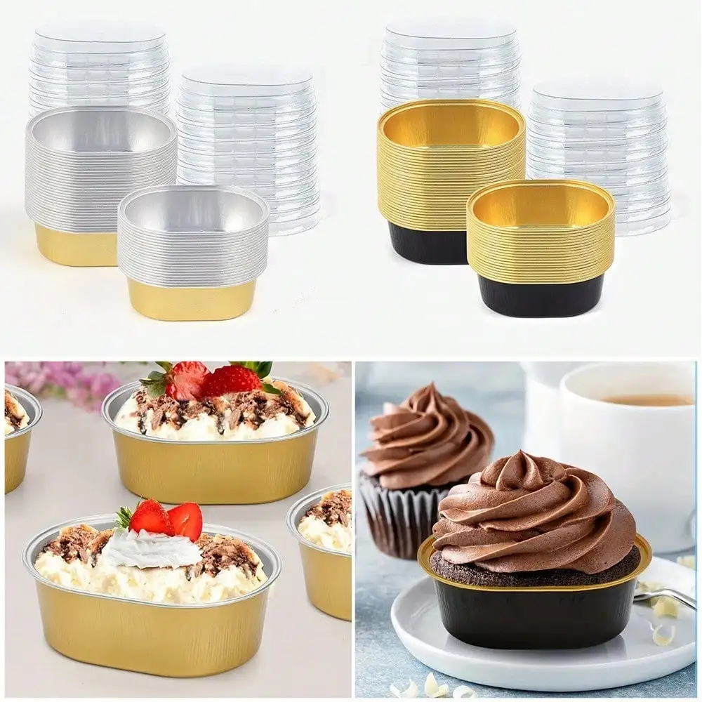 50 stücke ovale halb gekochte Käse formen Kuchen becher mit Deckel Snacks Desserts Pudding Muffins Backwerk zeuge Party Hochzeit Mini Tassen Image