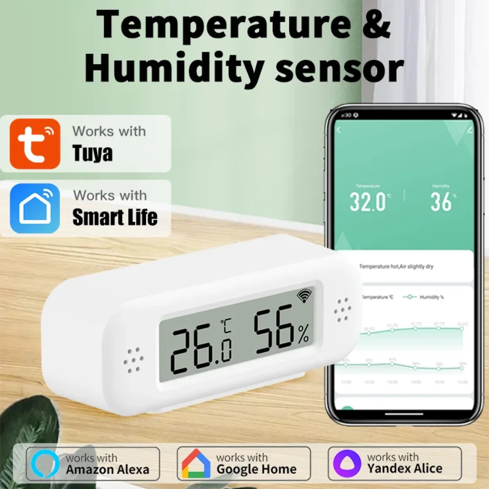 Tuya Wifi Mini Temperatur Luft feuchtigkeit für Smart Home Thermometer Hygrometer App Fern alarm Arbeit mit Google Home Yandex Alexa Image