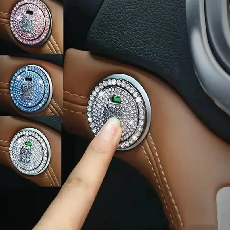 Bling Strass Dekoration Auto Start Stop Motor Knopf Abdeckung Voller Diamant Ring Aufkleber Dekoration Innen Zubehör Image