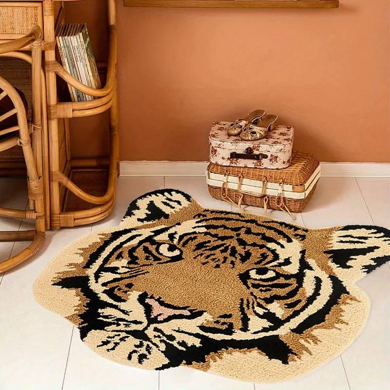 Kreative Tiger Kopf Persönlichkeit Teppich Innenraum Plüsch Komfort Teppich Hause Waschbar Tier Teppiche Flauschigen Weichen Lounge Teppich Image