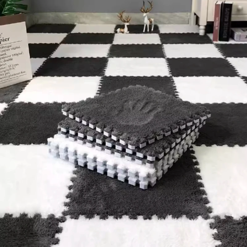 30*30 cm Kinderzimmer Baby Spielen Matte Weiche Plüsch Warme Teppich EVA Schaum Plüsch Teppich Schlafzimmer Stoßfest puzzle Matte Baby Spielzeug Image