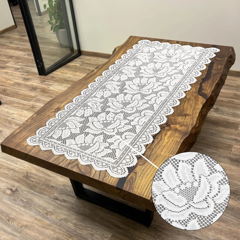 Französischer Blumen-Spitzen-Tischläufer, nordische weiße Tischdecke, dekorativer Couchtisch, TV-Schrank, dekorativer Schal