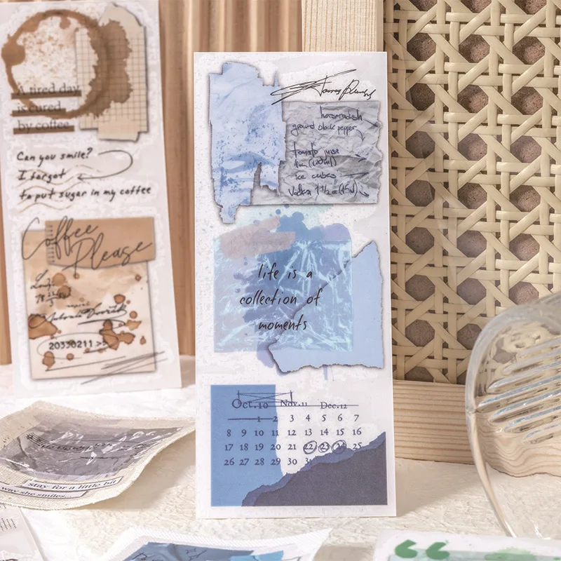 3 Blatt Aufkleber-Packung, Transferdruck, Herzschlag-Tagebuch, nahtloser Herzschlag, Kaffee, dekorative Aufkleber, Zubehör, Sammelalbum, 152 x 63 mm Image