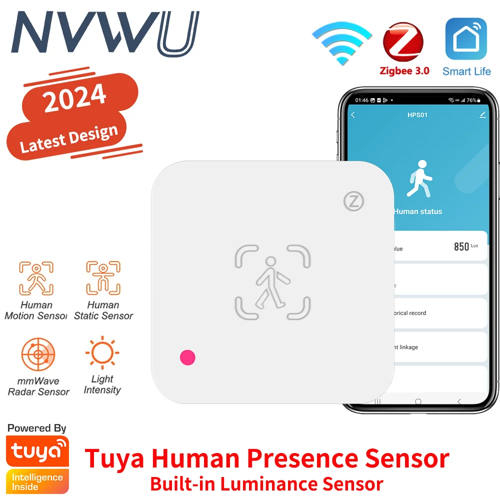 Tuya Zigbee WiFi Menschliche Anwesenheit Sensor MmWave Radar Detektor Mit Helligkeit Sensor Für Smart Home Smart Leben ersetzen PIR Sensor Image
