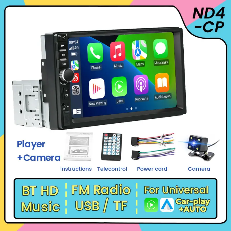 ND4-CP für Carplay Android Auto 1 Din Autoradio 7 Zoll Universal Multimedia MP5 Player FM Stereo USB Touch Screen Display Audio Image