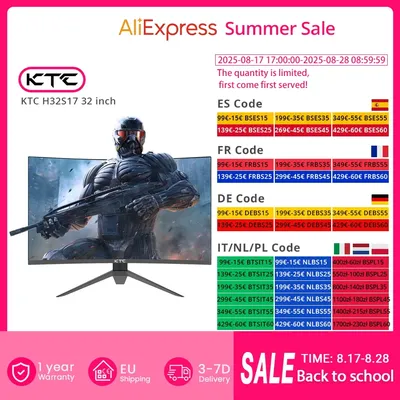 KTC H32S17 32 Zoll 1500R gebogener Gaming-Monitor 2560 x 1440 QHD 170 Hz 16:9 ELED 99 % sRGB mit stabilem Stativ VESA-Mount-Displayer