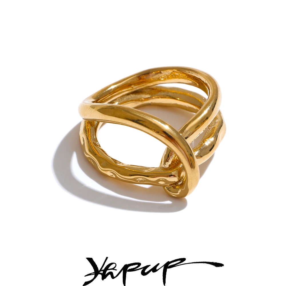 Yhpup # Markanter geometrischer Modering aus Edelstahl und Metall für Damen, 18 Karat PVD-beschichtet, minimalistischer Statement-Schmuck, Geschenk Image
