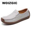 WOIZGIC Frauen Weibliche Damen Mutter Echtes Leder Schuhe Wohnungen Loafers Slip On Mokassins Vulkanisierte Schuhe Plus Größe 42 41