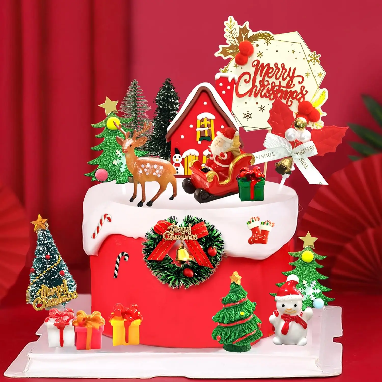 Frohe Weihnachten Kuchen Dekorationen Weihnachten Cupcake Topper mit Handwerk Weihnachts baum Mini Santa Schneemann Kuchen Dekorationen Image