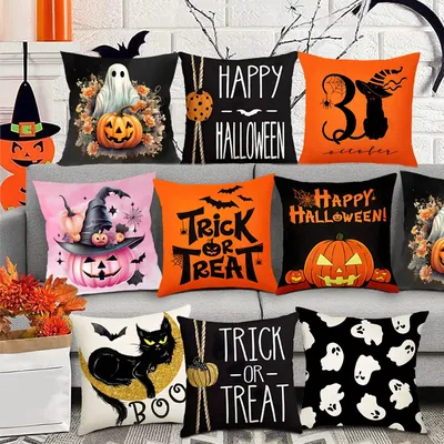 45x45cm Halloween Kissen bezug Kürbis Fledermaus Zauberer Geist Halloween Dekor für Zuhause Kissen Image