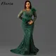 African Green Evening Dresses 2024 Aso Ebi Dubai Beading Mermaid Prom Dress Long Sleeves Mermaid Wedding Party Gowns Customized