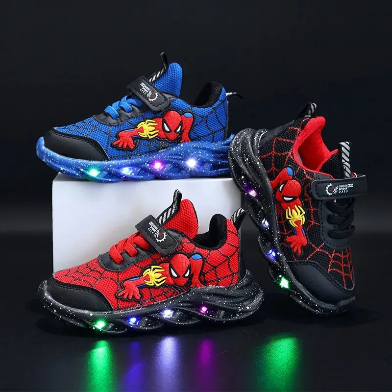 Disney führte lässige Turnschuhe rot schwarz für Frühlings jungen Spiderman Mesh Outdoor-Schuhe Kinder beleuchtet rutsch feste Schuhe Größe 21-30