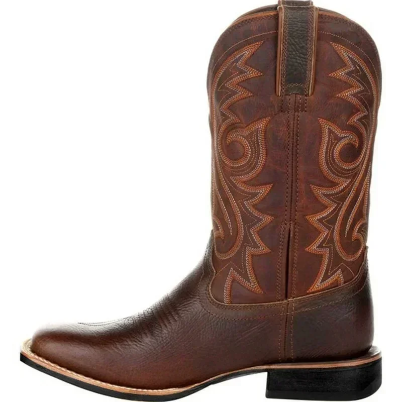 Männer Stiefel Mitte Wade Western Cowboy Motorrad Stiefel Männlichen Herbst Outdoor PU Leder Totem Med-Kalb Stiefel Retro entworfen Männer Schuhe