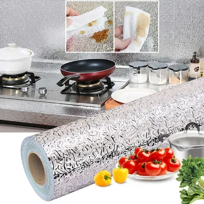 Küche PVC selbstklebende ölbeständige Tapete Aluminiumfolie Papier Schublade feuchtigkeitsbeständig verdickt wasserdicht Image