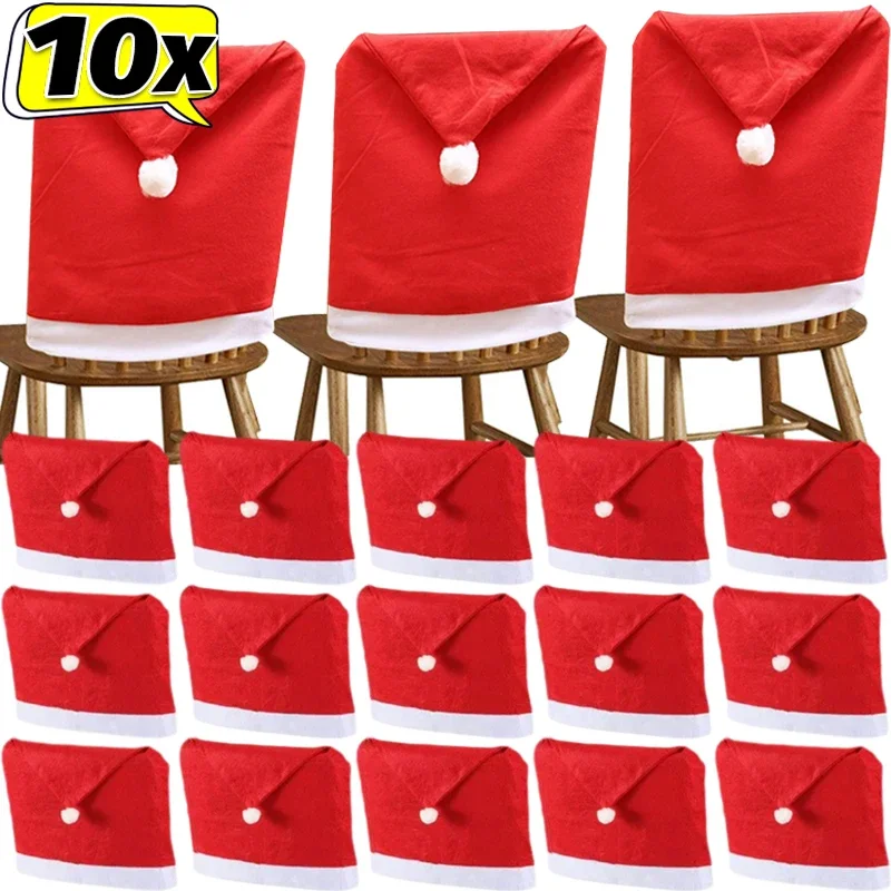 Santa Hat Chair Cover Red Non-woven Chair Back Cover Xmas Table Decoration Dining Chair Protector Christmas Party Supplies