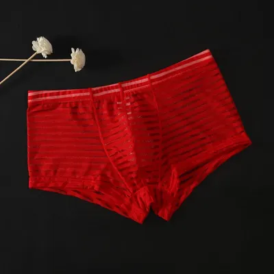 Männer Sexy Gestreifte Mesh Unterwäsche Mesh Durchsichtig Boxer Briefs Low-rise Unterhose Slips Atmungsaktive Feste Männliche Boxer Shorts