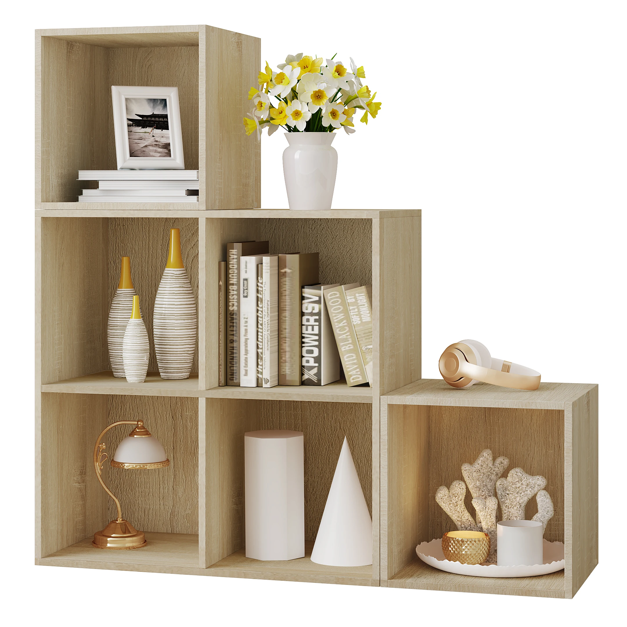 WOLTU Stehendes Display-Würfelregal, weißes Bücherregal mit 6 Fächern, Schrank für Wohnzimmer, Lesezimmer, Schlafzimmer, Eingangsbereich Image