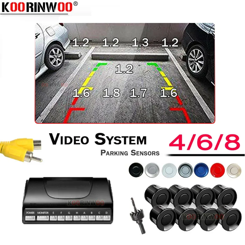 Koorinwoo Sichtbare Video-Parksensoren 8/6/4 Sonden Hintergrundbeleuchtung vorne mit Heckalarm Parktronic für DVD-Andriod-Media-System Image