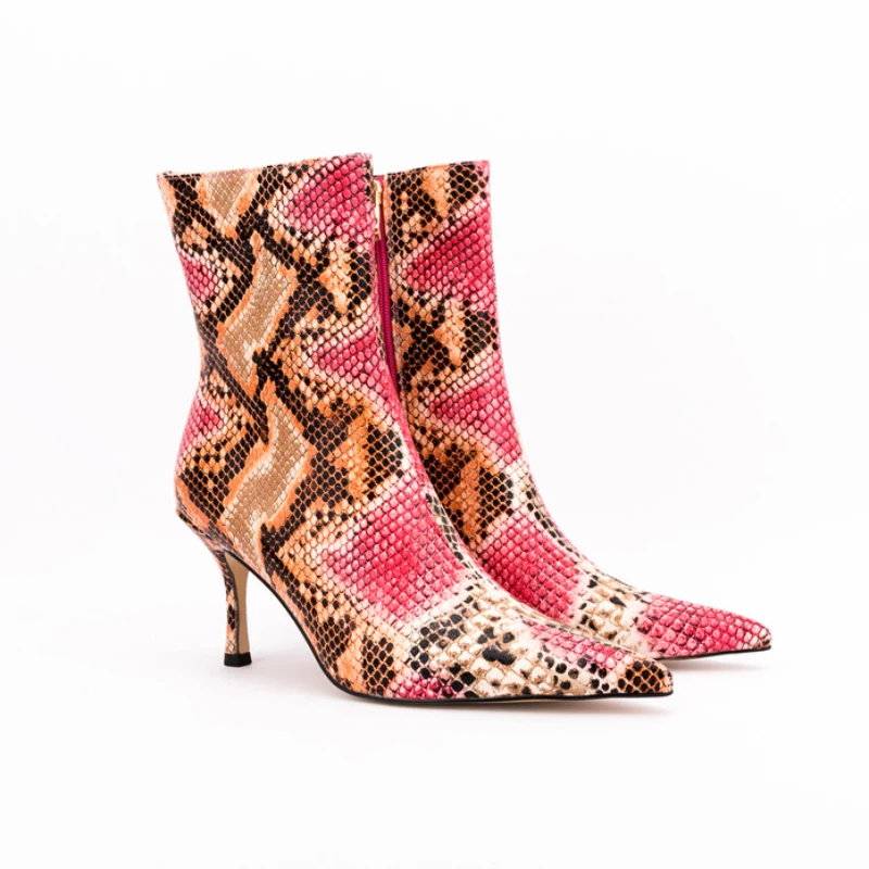 2022 neue große Größe 45 Herbst Winter Frauen kurze Stiefel 6,5 cm High Heel kurze Plüsch schwarz rote Schlange Stiefeletten Marke Damenschuhe