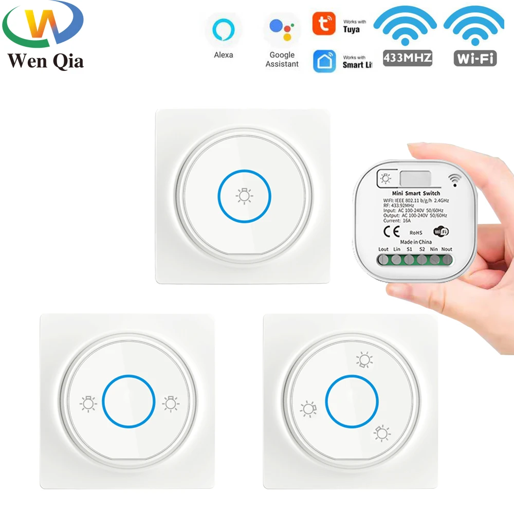 Smart Home WiFi und RF Smart Lichtschalter Kinetischer kabelloser selbstbetriebener Wandschalter Fernbedienung 2-Wege-Timing-Modul 220 V 16 A Image