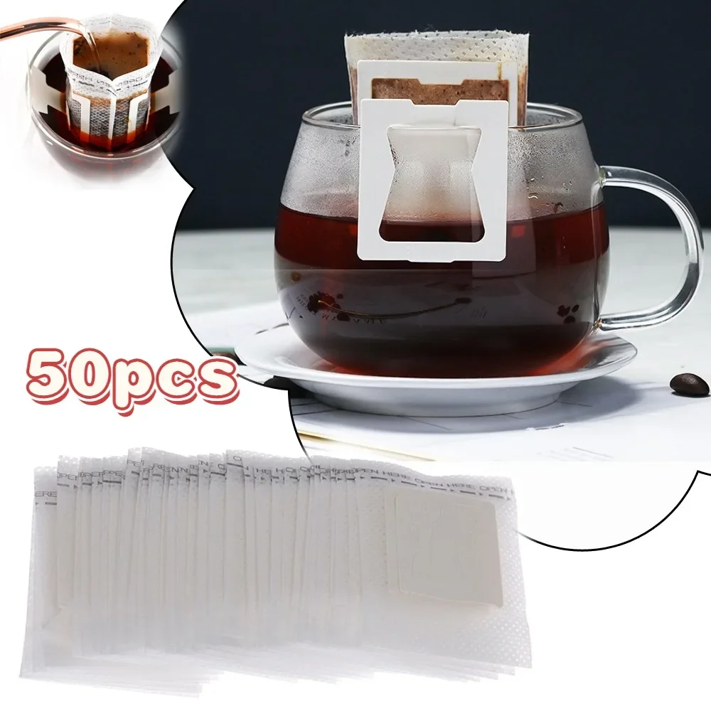 50PC Einweg Kaffee Filter Taschen Tragbare Hängende Ohr Tropf Kaffee Filter Umweltfreundliche Kaffee Filter Papier Küche Zubehör Image