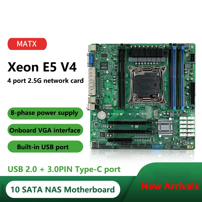 Xeon E5 NAS Motherboard C612 10 SATA 4*2,4G LAN Port LGA2011 NAS Board 2*M.2 4 Kanal 6*DDR4 DIMM Mit PCIE Unterstützung E5 2680V4 Image