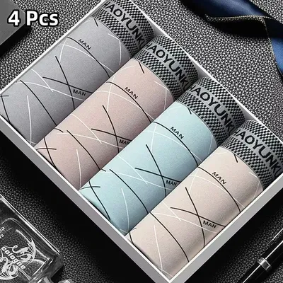 4 Teile/los Große Größe L-4XL Schlüpfer der Männer Mode Nahtlose Boxer Männlichen Gedruckt Unterhose Atmungsaktive Pack BoxerShorts Unterwäsche Image