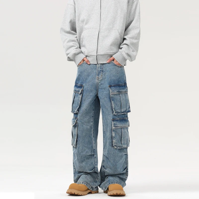 Herbst männer Baggy Jeans Blau Breite Beine Denim Hosen Oversize Cargo Koreanische Mode Männlichen Kleidung Streetwear Hosen Jogginghose