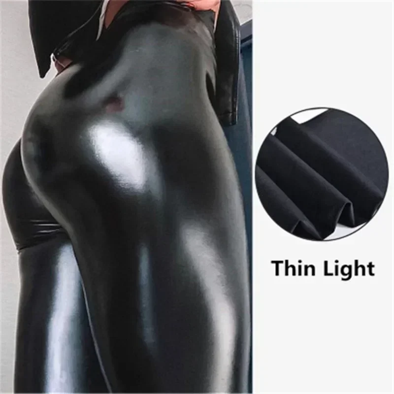 Sexy schwarz pu Leder Strumpfhose Frauen hohe Taille Hosen hohe elastische schlanke Mode Hüfte heben Leggings dünn plus Größe Strumpfhosen Image