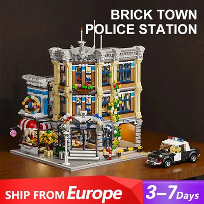 Klemmbausteine Haus Polizeikommissariat Architecture Häuser Bausteine Modell Bausatz, Stadthaus Architektur Gebäude House Modular Building Set für Erwachsene und Kinder (3200Teile) Image