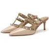 【 Messen Sie Ihre Fußlänge vor der Bestellung 】 Nieten Riemchen Luxus Designer Frauen elegante Slide Sandalen dünner High Heel Schuh 65-Chc-33