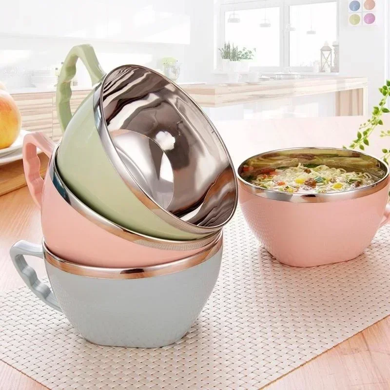 1PCS Edelstahl Schüssel mit Griff Einfarbig Anti Verbrühungen Instant Nudeln Rühren Schüssel Küche Geschirr Lebensmittel Zubehör Image