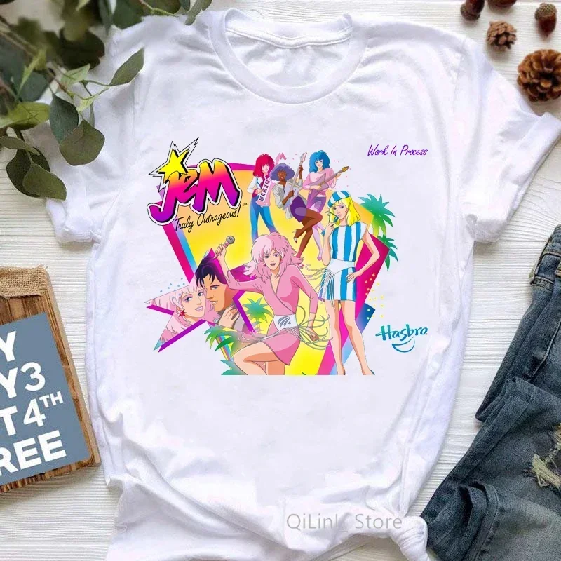 Mode Jem und die Hologramme T-Shirt 90er Jahre Mädchen cooles Hemd Femme Fans Kleidung Sommer weiß Hip Hop Rock T-Shirt Geek Tops T-Shirt