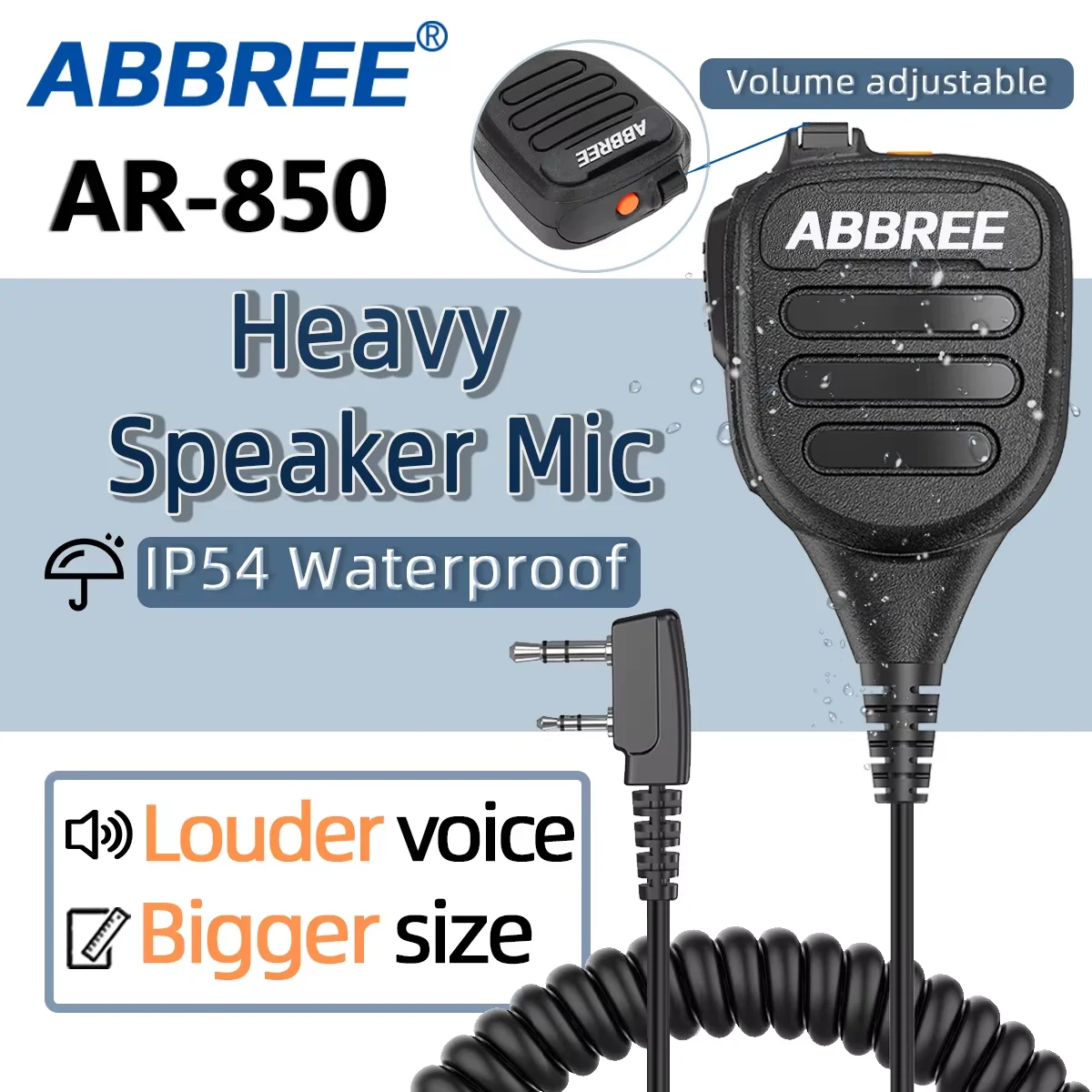 Abbree AR-850 walkie talkie handheld schwere lautsprecher einstellbare lautsprecher mikrofon schulter mikrofon für baofeng UV-5R UV-13 pro UV-16 Image