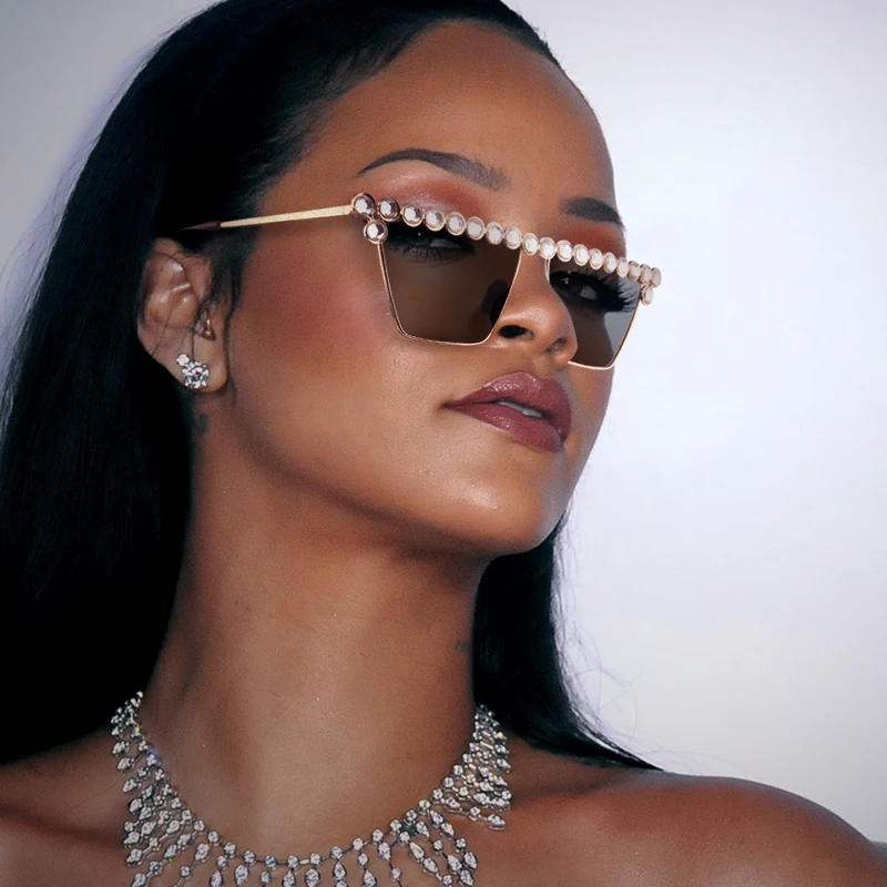 Kenbo Diamant übergroße Sonnenbrille großen quadratischen Rahmen Sonnenbrille Mode Metall Brillen Retro Strass Rahmen Brillen Image