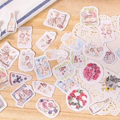 46 Stück Aufkleber Picknick Breeze Retro Essen Handbuch Tagebuch Material dekorative Siegel Scrapbooking Siegel Aufkleber Papier 4 cm Image