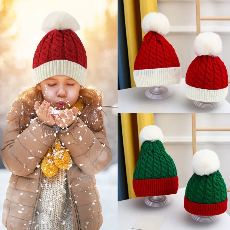 Weihnachten Santa Neujahr Hut Winter warm gehäkelt Strick mützen Schädel kappe Pompon Mütze Motorhaube Weihnachts feier Geschenk 2 Größen für erwachsene Kinder Image