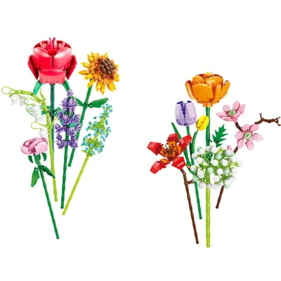 13 Stile Hübsche Blumen-Bausteine, Rose, Valentinstag, Lavendel, Pfirsich, Maiglöckchen, Tulpenziegel, DIY-Heimdekoration Image