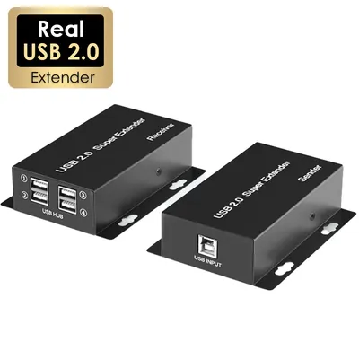 Echter USB 2.0 Super Extender 50 m verlängert über CAT6-Kabel, 4-Port-USB-HUB-Verlängerung für Webcam, Kamera, Drucker, U-Disc-Tastatur, Maus Image
