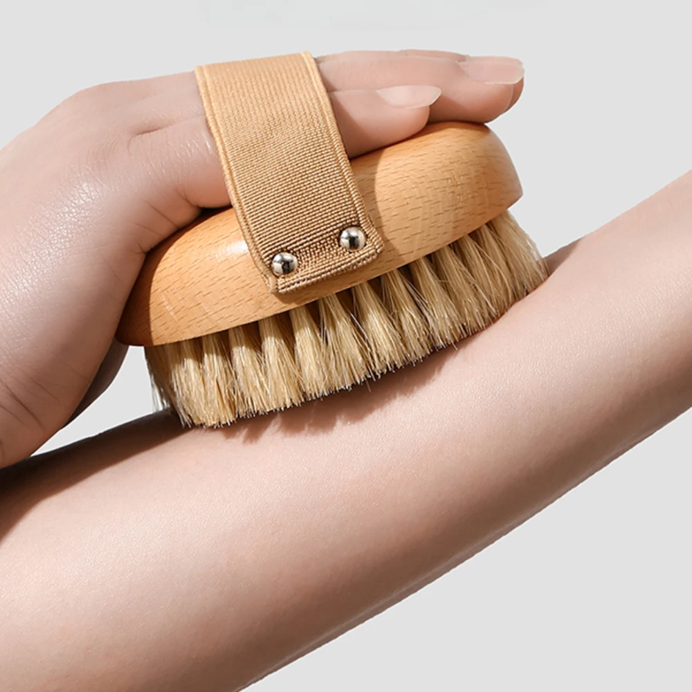 Schweine borsten Bade bürste Massage Rücken reiben Hand Standard Härte Haar dusche trockene Bürsten Holz rundes Bad Fett Haut wäscher Image