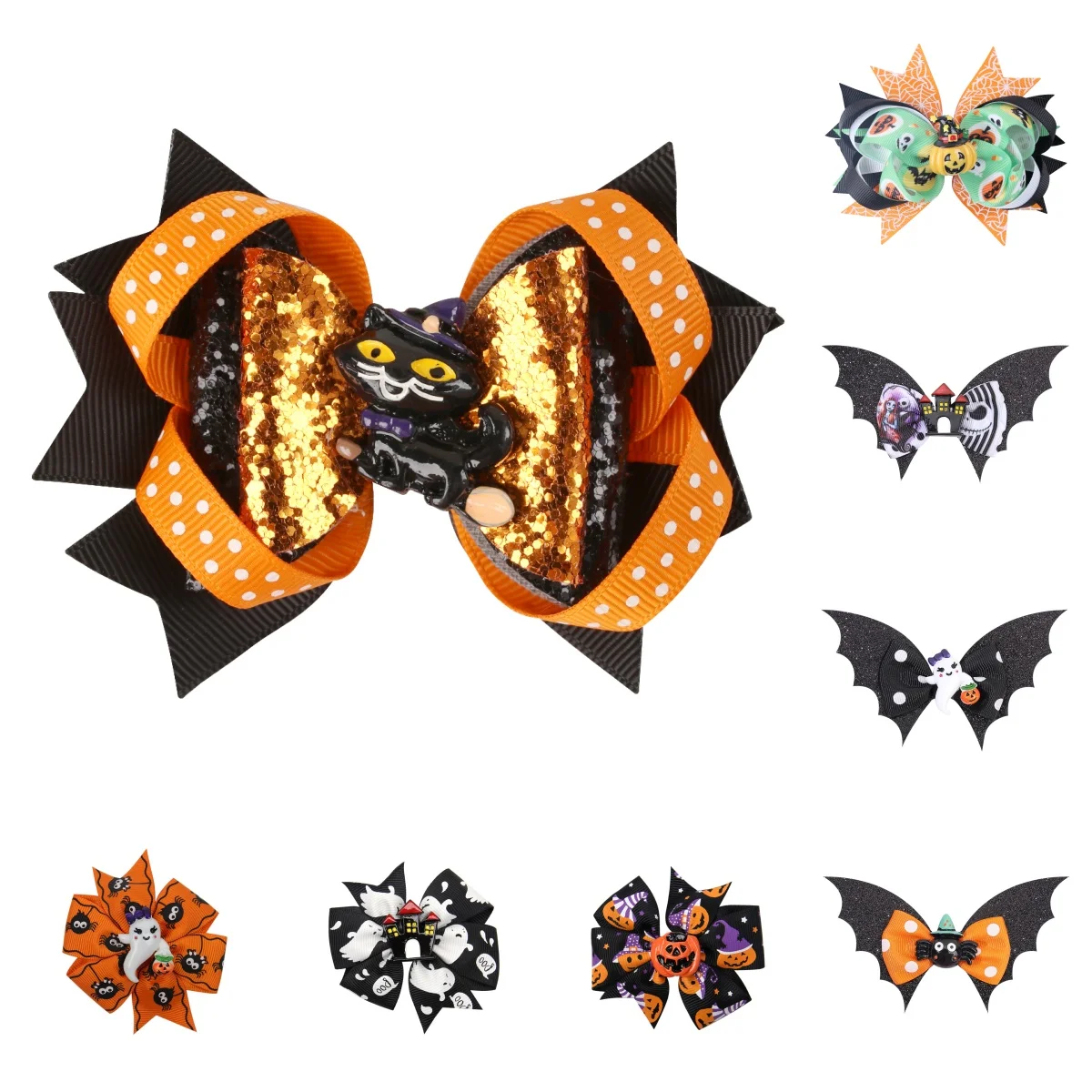 1 Stück Mädchen Halloween Haarspange, Totenkopf Kürbis Schwarze Katze Geistermuster Halloween Haarnadeln Kinder Haarschmuck Kopfbedeckung Image