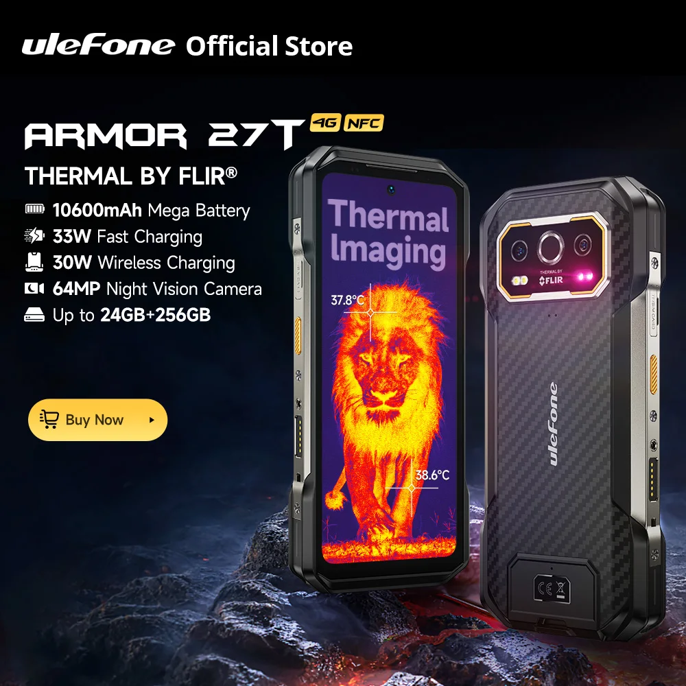 Ulefone Armor 27T 4G THERMAL BY FLIR® Robustes Telefon 10600 mAh Bis zu 24 GB + 256 GB 6,78" FHD 120 Hz Nachtsicht Android 14 Smartphone Image
